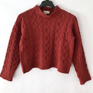 Poof Apparel Rust Chenille Cable Knit Shorter Fit Sweater
